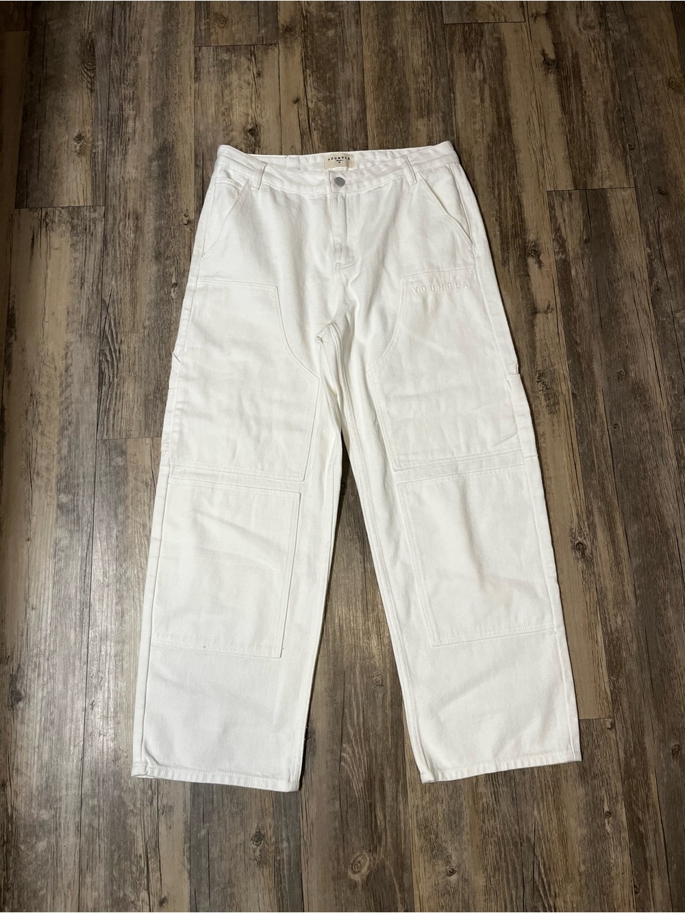 NWOT YoungLA White Jeans Straight Leg Relaxed Fit Carpenter Style Pockets Medium